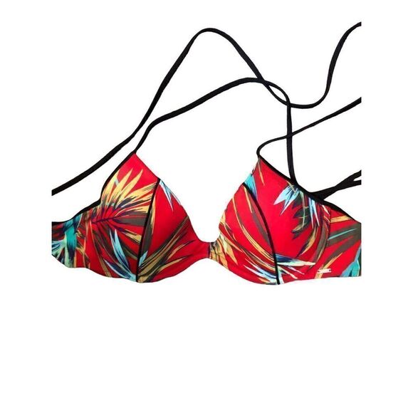 Victoria’s Secret Pink Bikini Top Red Tropical Floral Padded Medium - Picture 2 of 6